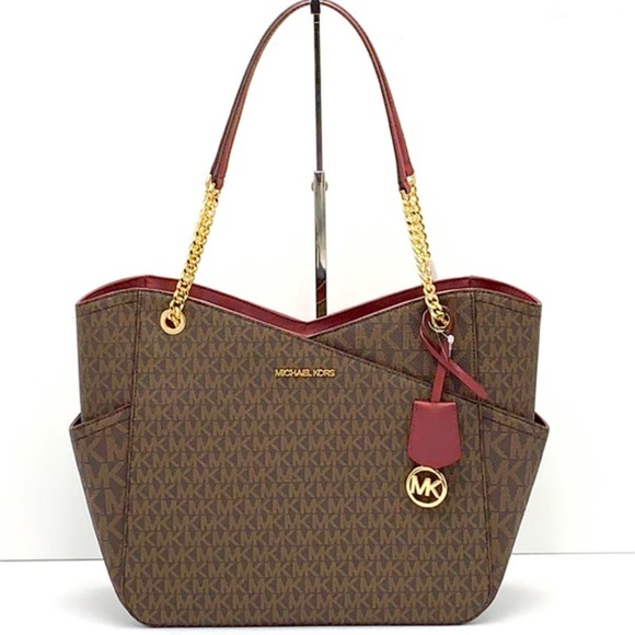 Michael Kors Handbags - MICHAEL KORS
(NWT
Jet Set Large XChain Logo Shoulder Tote
Bag DARK CHERRY COLOR